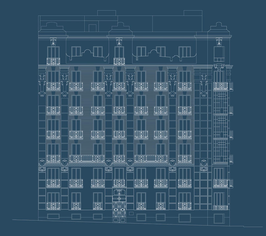 Plano de fachada del edificio Don Ramón de la Cruz 10